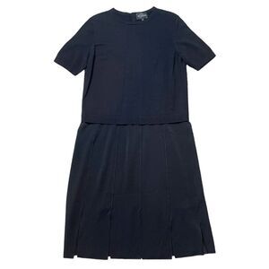 St. John Black Knit Short Sleeve Drop-Waist Dress